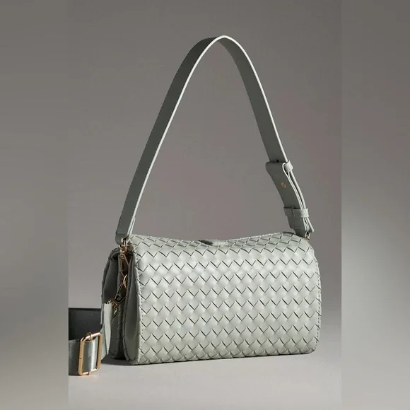 Anthropologie WOVEN DIVIDED SHOULDER BAG Style No.  98715410 Light Green - Picture 2 of 3